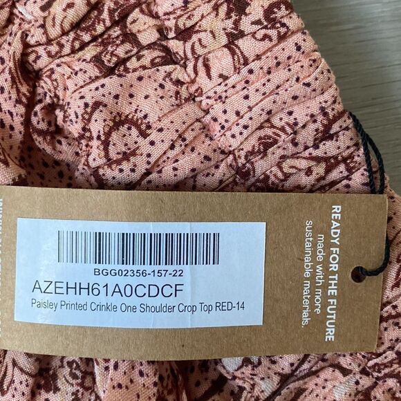 Nasty Gal Paisley‎ Printed Crinkle One Shoulder Crop Top Red Size 10 Nwt - Picture 7 of 8